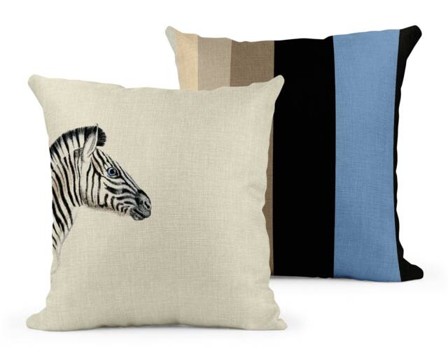 Zebra Stripe Linen Throw Cushion Mustard & Gray, Hand Printed - image 1
