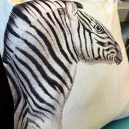Zebra Stripe Linen Throw Cushion Mustard & Gray, Hand Printed - thumbnail 2