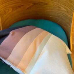 Zebra Stripe Linen Throw Cushion Mustard & Gray, Hand Printed - thumbnail 4