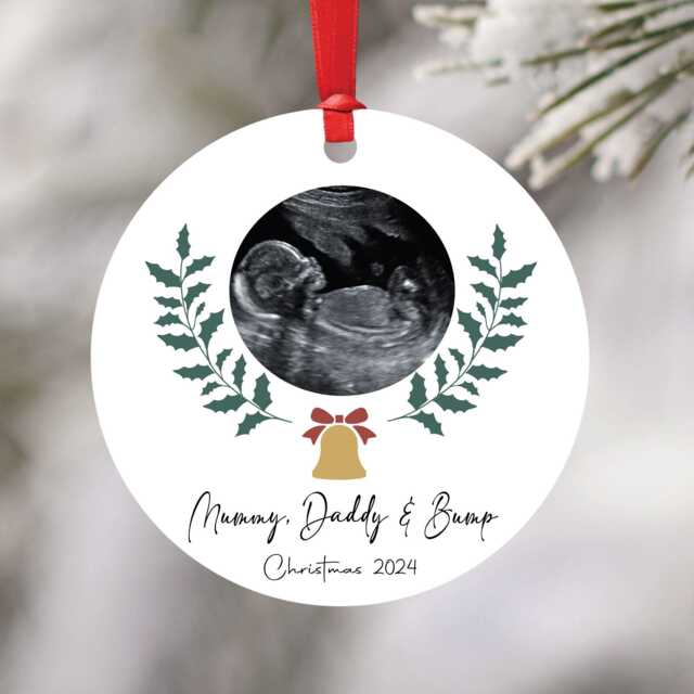 Personalised Baby Scan Bauble Mummy Daddy & Bump - Christmas Gift From The Bump Tree Decoration Sonogram - image 1