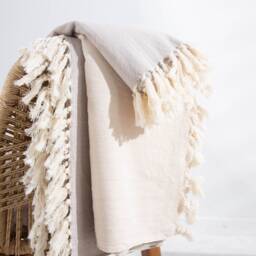 Single Turkish Cotton Throw Blanket Beach Neutral - thumbnail 3