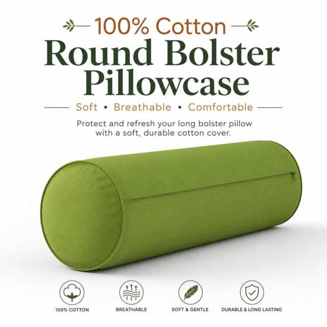 Round Shaped Bolster Pillowcase Long Body Support Orthopedic 100% Cotton Pillow Cover in 3 Sizes - image 1