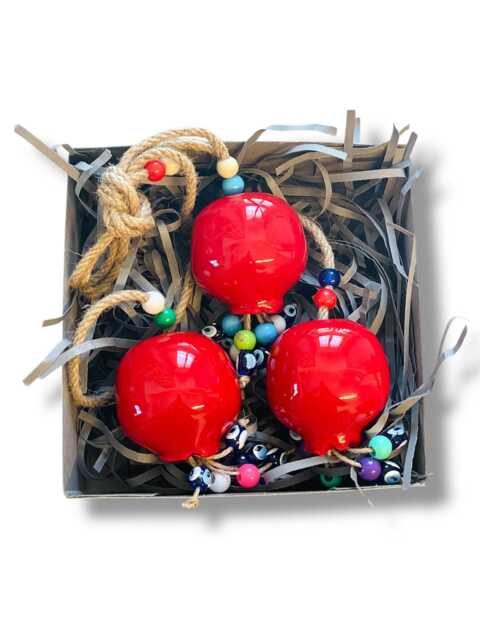 Red Ceramic Pomegranate Evil Eye Wall Hanging Mediterranean Decor, Good Luck Charm - image 1