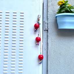 Red Ceramic Pomegranate Evil Eye Wall Hanging Mediterranean Decor, Good Luck Charm - thumbnail 2