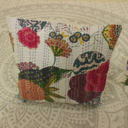 24x24 Floral Kantha Pillow Cover Handmade Cotton Boho Throw - thumbnail 2