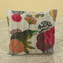 24x24 Floral Kantha Pillow Cover Handmade Cotton Boho Throw - thumbnail 1