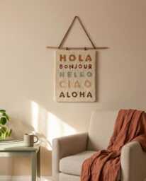 Punch Needle Wall Hanging, Boho Fiber Art, Neutral Tufted Decor, Cotton Sign - thumbnail 1