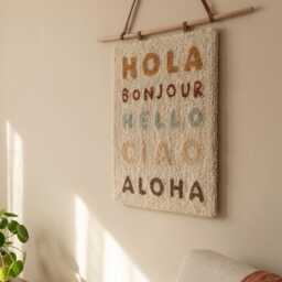 Punch Needle Wall Hanging, Boho Fiber Art, Neutral Tufted Decor, Cotton Sign - thumbnail 2
