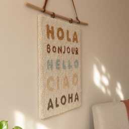 Punch Needle Wall Hanging, Boho Fiber Art, Neutral Tufted Decor, Cotton Sign - thumbnail 3