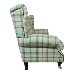 Wing Back Queen Anne Cottage 2 Seat Sofa -Balmoral Sage Green Tartan Fabric - thumbnail 4
