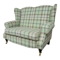 Wing Back Queen Anne Cottage 2 Seat Sofa -Balmoral Sage Green Tartan Fabric - thumbnail 3