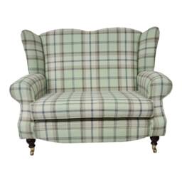 Wing Back Queen Anne Cottage 2 Seat Sofa -Balmoral Sage Green Tartan Fabric - thumbnail 2