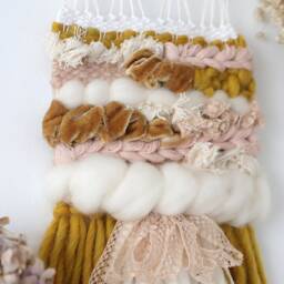 Mustard Woven Wall Hanging Boho Fiber Art Decor - thumbnail 3