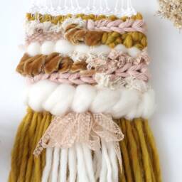 Mustard Woven Wall Hanging Boho Fiber Art Decor - thumbnail 4