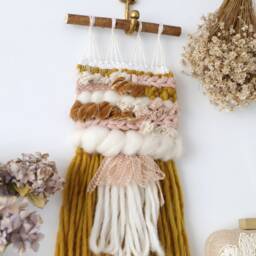 Mustard Woven Wall Hanging Boho Fiber Art Decor - thumbnail 2