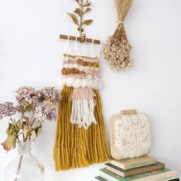 Mustard Woven Wall Hanging Boho Fiber Art Decor - thumbnail 1