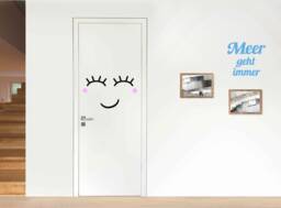 Door & Wall Decal Sleepy Eyes Size Xl in Black, Dark Grey, Lashes Stickers, Kids Room Decals, Nursery & Home Decor - thumbnail 1