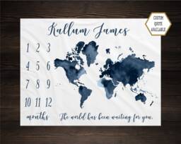 World Milestone Blanket Boy Monthly Growth Tracker Baby Shower Newborn Gift For Gender Neutral The Has Been Waiting You - thumbnail 1