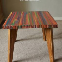 Wood Coffee Table Unique Hand Painted Multi Coloured Finish With 16 - thumbnail 4