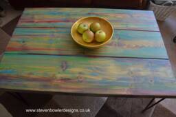 Wood Coffee Table Unique Hand Painted Multi Coloured Finish With 16 - thumbnail 1