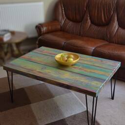 Wood Coffee Table Unique Hand Painted Multi Coloured Finish With 16 - thumbnail 2