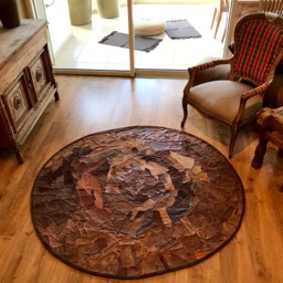 Circular Leather Rug 160 cm/5'3 Carpet Round Handmade Hand Decorative Floor Mat Carpet Rug Patch - thumbnail 3
