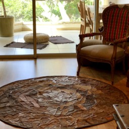Circular Leather Rug 160 cm/5'3 Carpet Round Handmade Hand Decorative Floor Mat Carpet Rug Patch - thumbnail 2