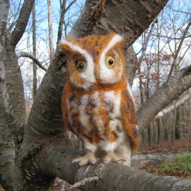 Mr. Eastern Screech Owl, Needle Felted Bird Fiber Art Sculpture - image 1