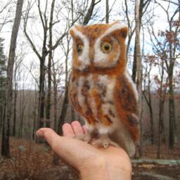 Mr. Eastern Screech Owl, Needle Felted Bird Fiber Art Sculpture - thumbnail 3