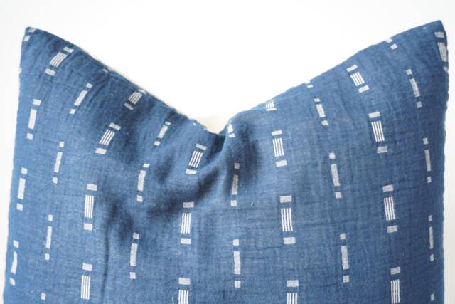 White Indigo Striped Pillow Cover - image 1