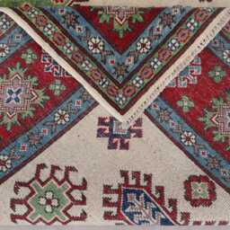5x7 Afghan Geometric Rug, Traditional Kazak Area Natural Dyes Wool Hand Knotted Tribal Oriental Beige Blue Red Green, Bedroom - thumbnail 4