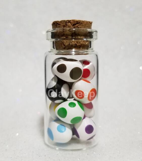 Miniature Yoshi Eggs in A Bottle - Polymer Clay Video Game Figures - image 1