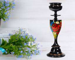 Hand Painted Wooden Candle Holder Ukrainian Petrykivka Floral Art S012