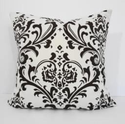 Chocolate Brown Damask Pillow Cover Cream Cotton Cushion - 18 X 18 - thumbnail 1