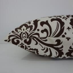 Chocolate Brown Damask Pillow Cover Cream Cotton Cushion - 18 X 18 - thumbnail 3