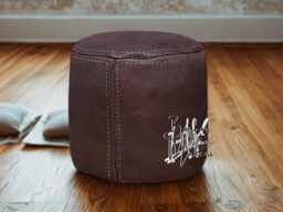 Handmade Round Moroccan Leather Pouf Ottoman - Genuine Stitched Pouffe Boho Footstool Decor Living Room Seating