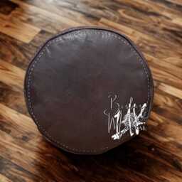 Handmade Round Moroccan Leather Pouf Ottoman - Genuine Stitched Pouffe Boho Footstool Decor Living Room Seating - thumbnail 2