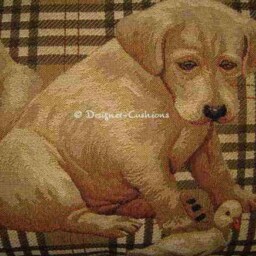 Labrador Puppies Check Oblong Tapestry Cushion Pillow Cover - thumbnail 2