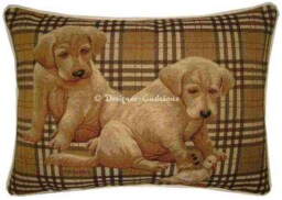 Labrador Puppies Check Oblong Tapestry Cushion Pillow Cover - thumbnail 1