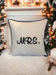 Light Beige Linen Fabric Embroidered Mrs Embroidery Letter Written Decorative Pillow Cover, Home Decor, Cushion, Living Room, Gifts For Her - thumbnail 1