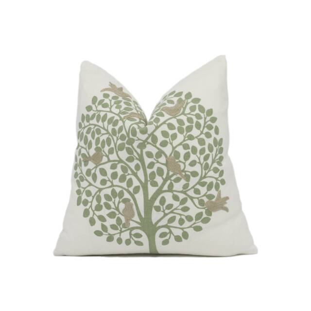 Sanderson - Bay Tree Celadon Stylized & Embroidered Bird Cushion Cover Handmade Throw Pillow Designer Home D??cor - image 1
