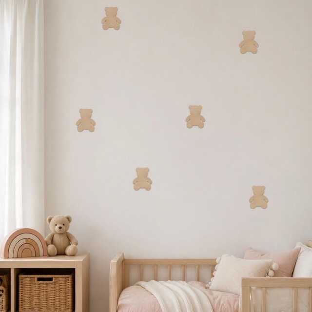 Wooden Teddy Bears - Boho Nursery Decor Whimsical Bedroom Theme Woodland Wall Decal Playroom - image 1