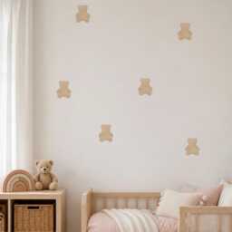 Wooden Teddy Bears - Boho Nursery Decor Whimsical Bedroom Theme Woodland Wall Decal Playroom - thumbnail 1