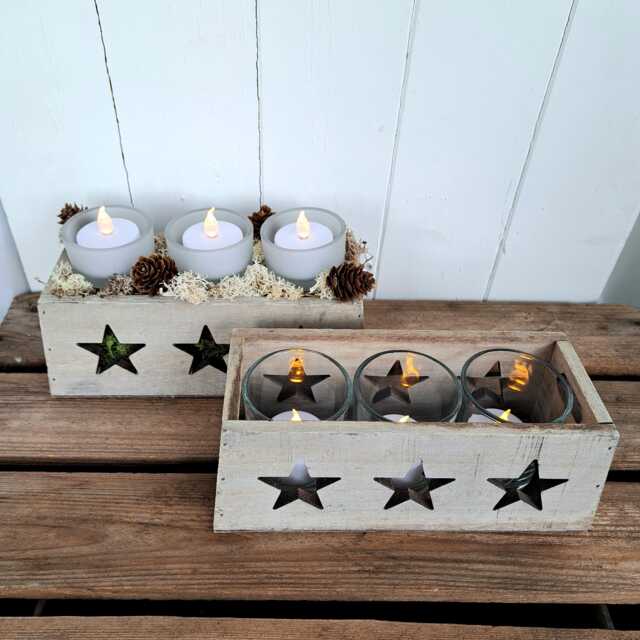 Rustic Wooden Candle Box With Stars - image 1