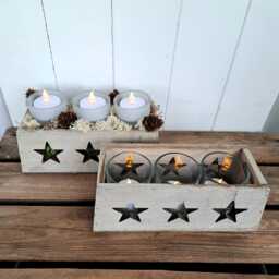 Rustic Wooden Candle Box With Stars