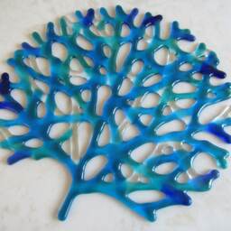 Fused Glass Coral Wall Decor, Blue Turquoise Sea Branching - thumbnail 2