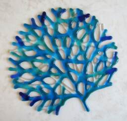 Fused Glass Coral Wall Decor, Blue Turquoise Sea Branching
