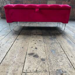 Handmade Reddish Pink Velvet Ottoman Bench, Chesterfield Footstool With Storage Box, Coffee Table - thumbnail 3