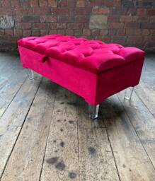 Handmade Reddish Pink Velvet Ottoman Bench, Chesterfield Footstool With Storage Box, Coffee Table