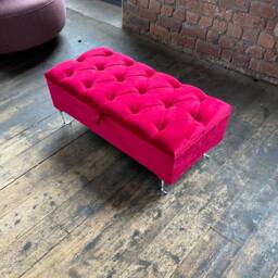 Handmade Reddish Pink Velvet Ottoman Bench, Chesterfield Footstool With Storage Box, Coffee Table - thumbnail 2